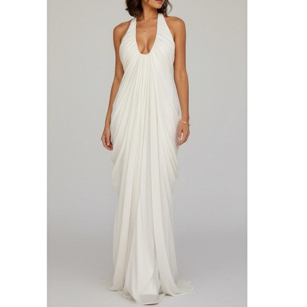 LEAU Cascade Drape Gown, White, XXL